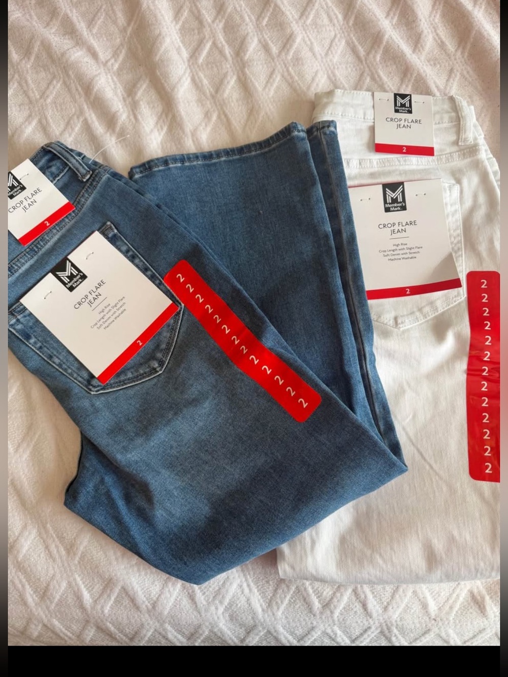 Members Mark Crop Flare Jeans in Blue and White